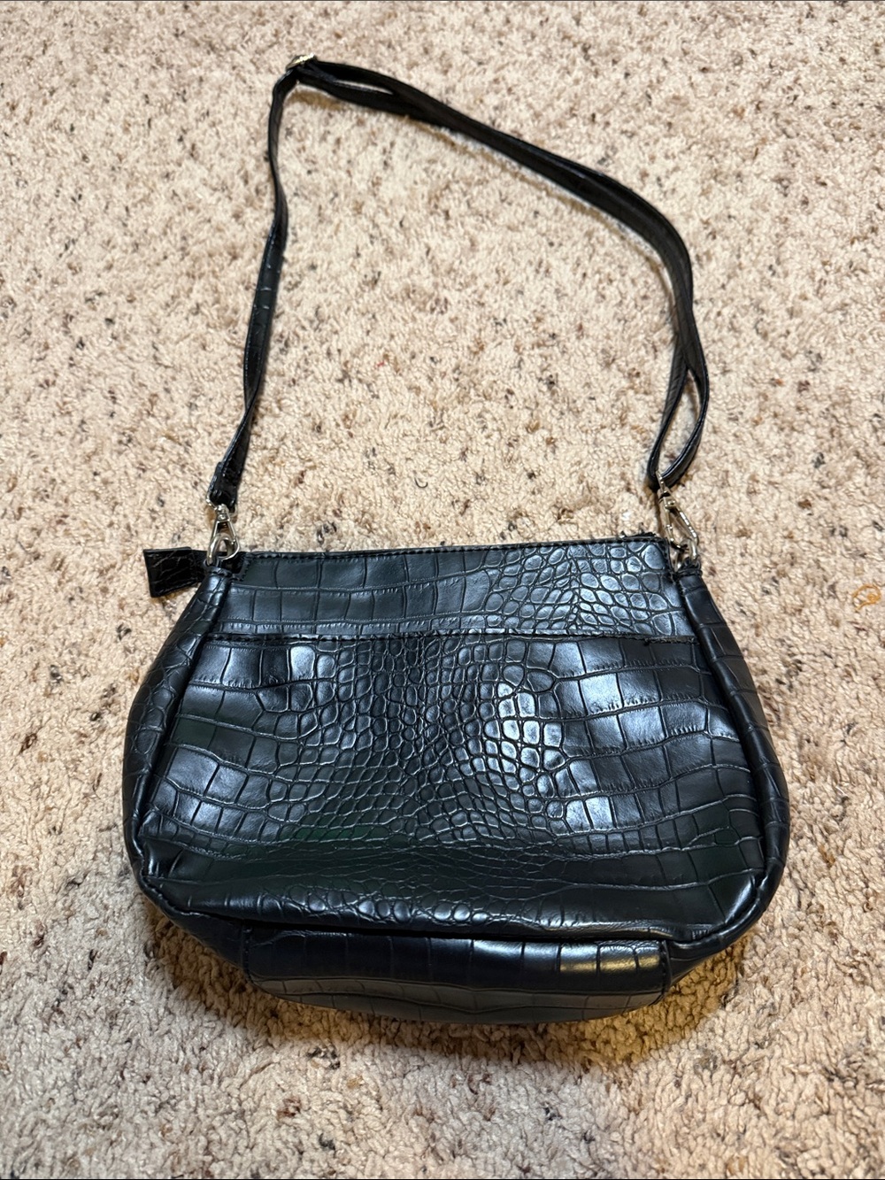 Tahari Black Croc-Embossed Shoulder Bag
